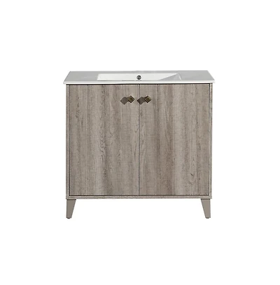Swiss Madison Eclair 36" Freestanding Bathroom Vanity in Gray Oak with Sink Top