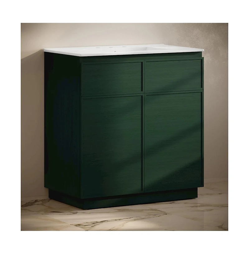Swiss Madison36" Freestanding Bathroom Vanity in Green Oak with 3-Hole Widespread Sink Top