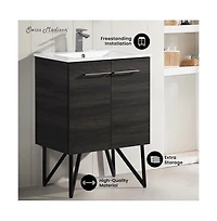 Swiss Madison Annecy 24" Freestanding Bathroom Vanity in Black Walnut with Sink Top