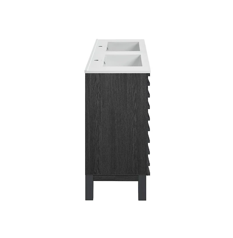 Swiss Madison 48 in. Black Oak, Double Basin Bathroom Vanity With White Ceramic Sink Top