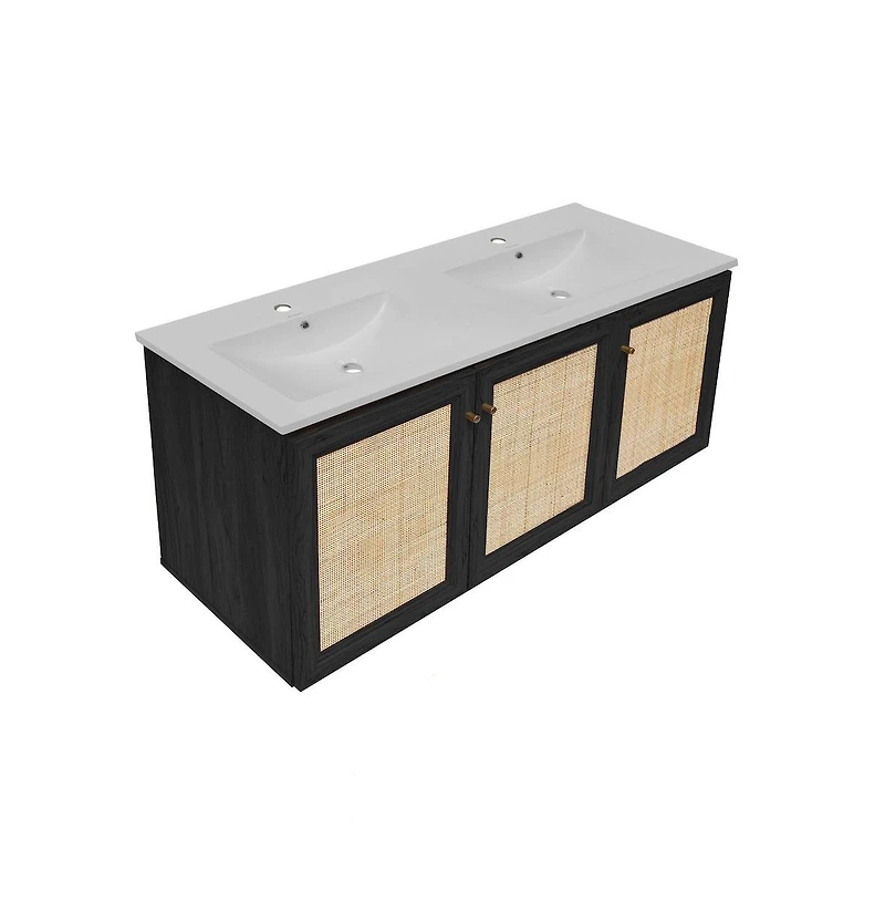 Swiss MadisonClasse 48" Wall-Mounted Bathroom Vanity in Black Oak with Double Basin Sink Top