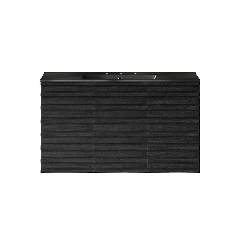 Swiss Madison 36" Wall-Mounted Bathroom Vanity in Black Oak, Black 3-Hole Widespread Sink Top