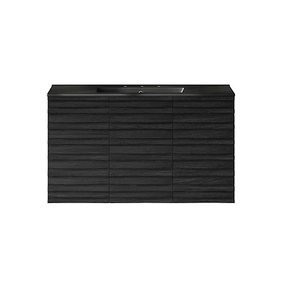 Swiss Madison 36" Wall-Mounted Bathroom Vanity in Black Oak, Black 3-Hole Widespread Sink Top