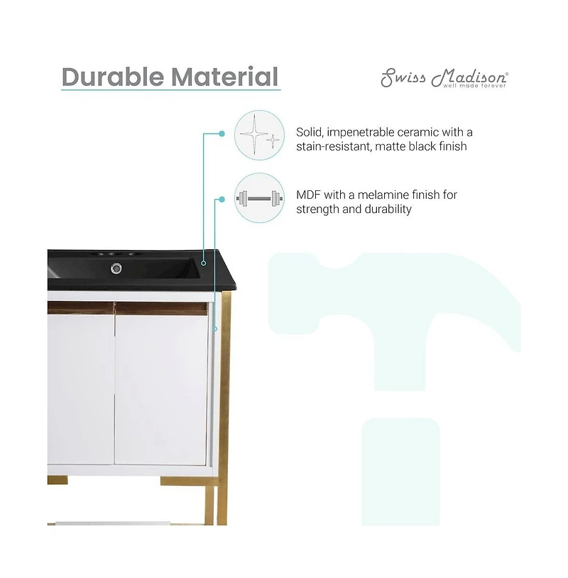 Marseille 24 in. White Bathroom Vanity With Black, 3-Hole Ceramic Sink Top