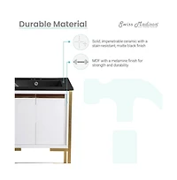 Marseille 24 in. White Bathroom Vanity With Black, 3-Hole Ceramic Sink Top