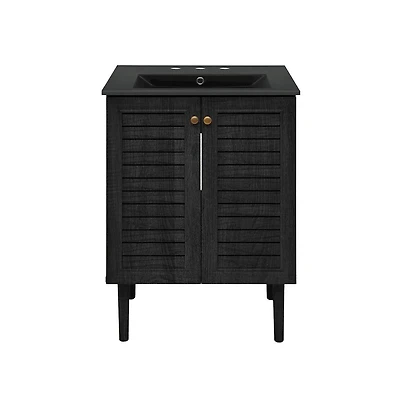 Swiss Madison 24" Freestanding Bathroom Vanity in Black Oak, Black 3-Hole Widespread Sink Top