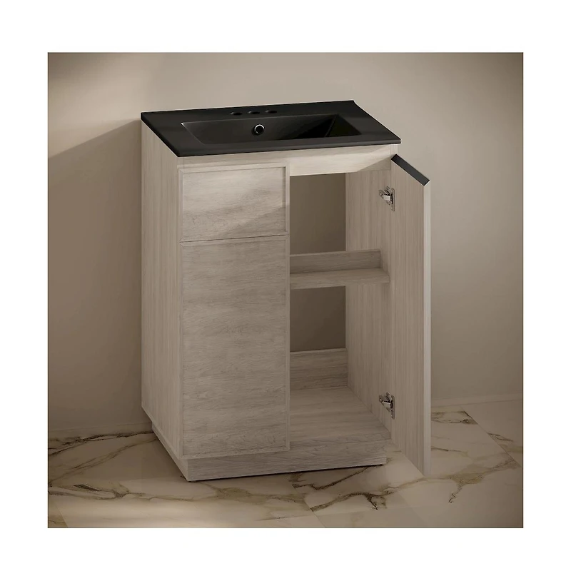 Swiss Madison 24" Freestanding Bathroom Vanity in White Oak, Black 3-Hole Centerset Sink Top