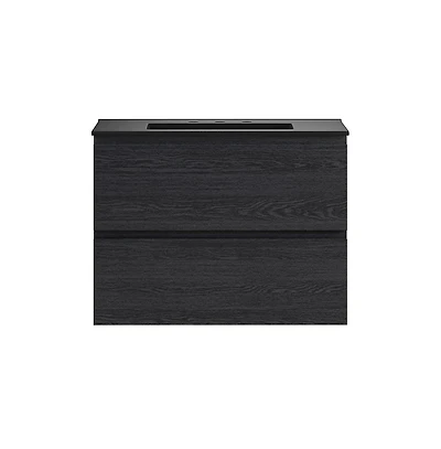 Swiss Madison 30" Wall-Mounted Bathroom Vanity in Black Oak, Black 3-Hole Widespread Sink Top