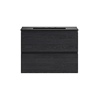 Swiss Madison 30" Wall-Mounted Bathroom Vanity in Black Oak, Black 3-Hole Widespread Sink Top