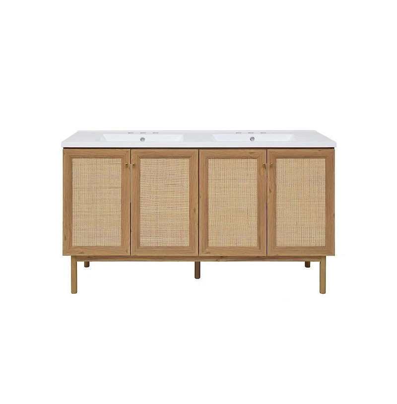 Swiss Madison 60" Freestanding Bathroom Vanity, 3-Hole Widespread Double Basin Sink Top