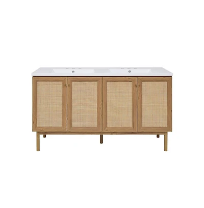 Swiss Madison 60" Freestanding Bathroom Vanity, 3-Hole Widespread Double Basin Sink Top