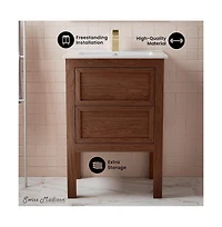 Swiss Madison Nadar 24" Freestanding Bathroom Vanity in Brown Oak with Sink Top