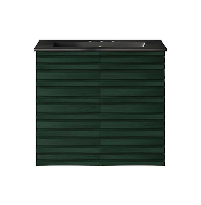 Swiss Madison 24" Wall-Mounted Bathroom Vanity in Green Oak, Black 3-Hole Centerset Sink Top