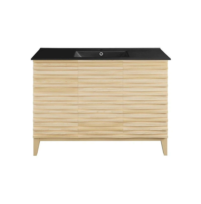 Swiss Madison Cascade 48 in. Natural Oak Bathroom Vanity With Black Ceramic Sink Top