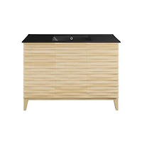 Swiss Madison Cascade 48 in. Natural Oak Bathroom Vanity With Black Ceramic Sink Top