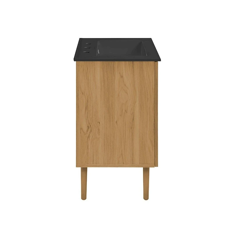 Swiss Madison 24" Freestanding Bathroom Vanity in Golden Oak, Black 3-Hole Centerset Sink Top