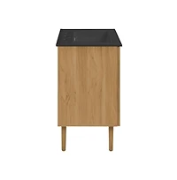 Swiss Madison 24" Freestanding Bathroom Vanity in Golden Oak, Black 3-Hole Centerset Sink Top