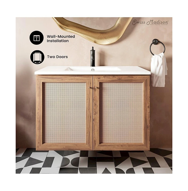 Swiss Madison Classe 36" Wall-Mounted Bathroom Vanity in Oak
