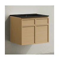 Swiss Madison24" Wall-Mounted Bathroom Vanity in Natural Oak, Black 3-Hole Centerset Sink Top