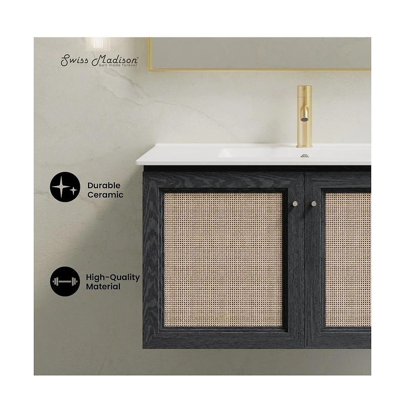 Swiss Madison36" Wall-Mounted Bathroom Vanity in Black Oak with Single Faucet Hole Vanity Top