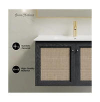 Swiss Madison36" Wall-Mounted Bathroom Vanity in Black Oak with Single Faucet Hole Vanity Top