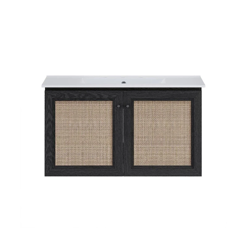 Swiss Madison36" Wall-Mounted Bathroom Vanity, Black Oak, Widespread Faucet Holes Vanity Top