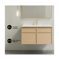 Swiss Madison St. Tropez 36" Wall-Mounted Bathroom Vanity in Natural Oak with Sink Top