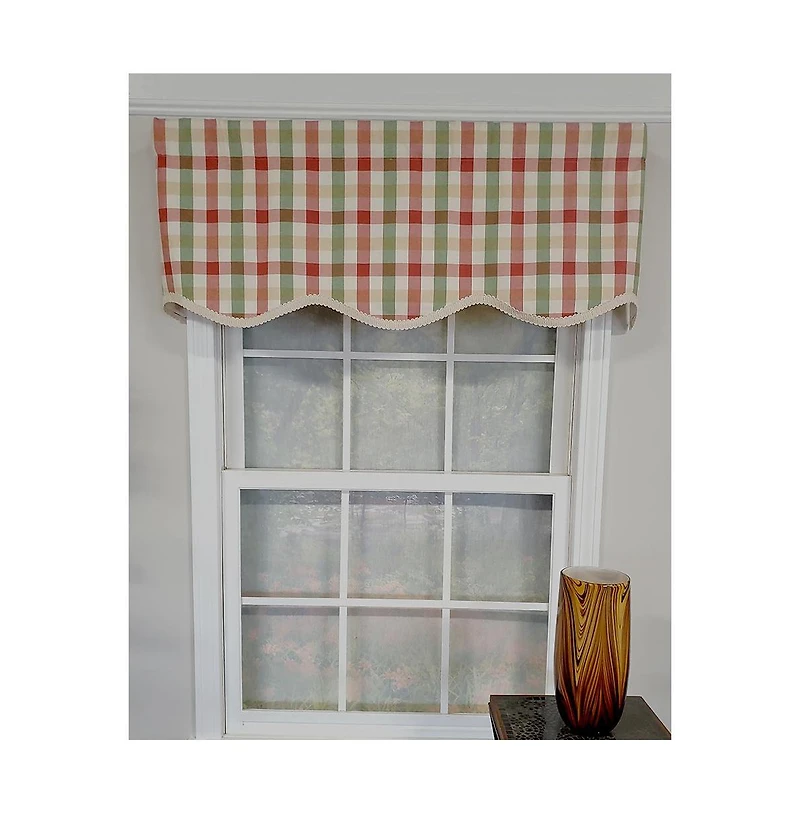 Rlf Home Bison Check Trimmed Provance 3" Rod Pocket Lining Luxurious and Elegant Window Treatment Valance 50" x 15" Multi