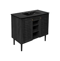 36" Freestanding Bathroom Vanity in Black Oak, Black 3-Hole Widespread Sink Top