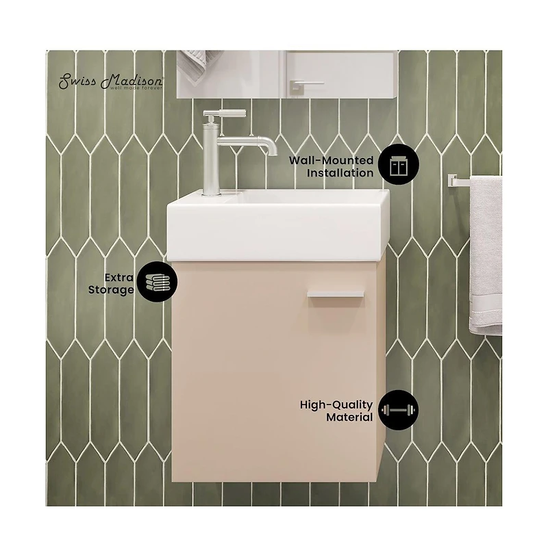 Swiss Madison Colmer 18" Wall-Mounted Bathroom Vanity in Sandstone