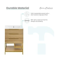 Swiss Madison Carre 24" Freestanding Bathroom Vanity in Golden Oak with Sink Top