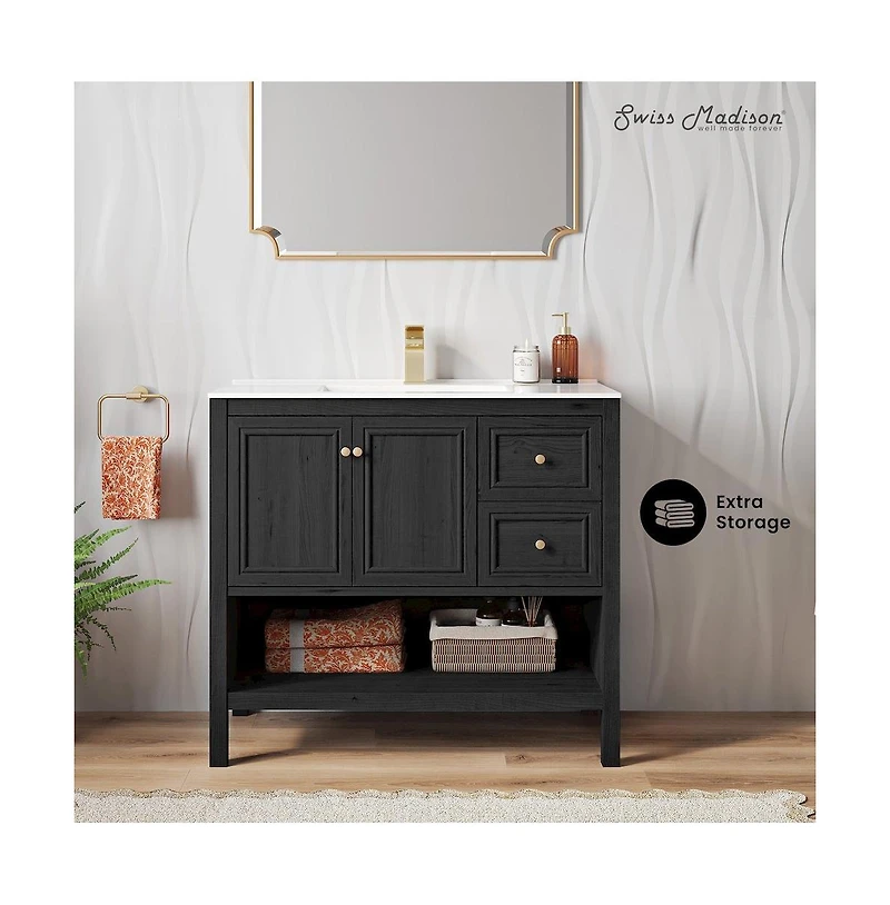 Chateau 36" Freestanding Bathroom Vanity in Black Oak with Sink Top