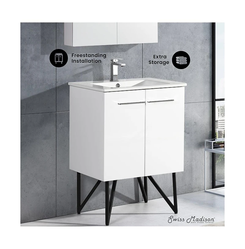 Swiss Madison Annecy 24"; Freestanding Bathroom Vanity in White with Sink Top