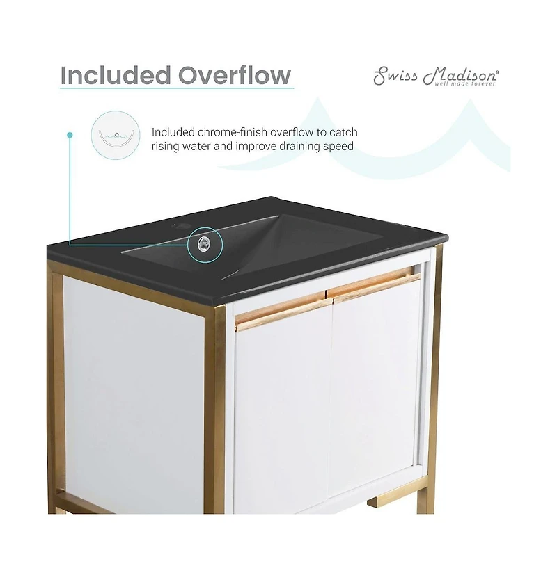 Swiss Madison Marseille 24 in. White Bathroom Vanity With Black Ceramic Sink Top