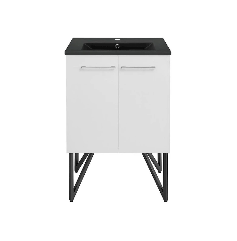 Swiss Madison Annecy 24 in. White Bathroom Vanity With Black Ceramic Sink Top