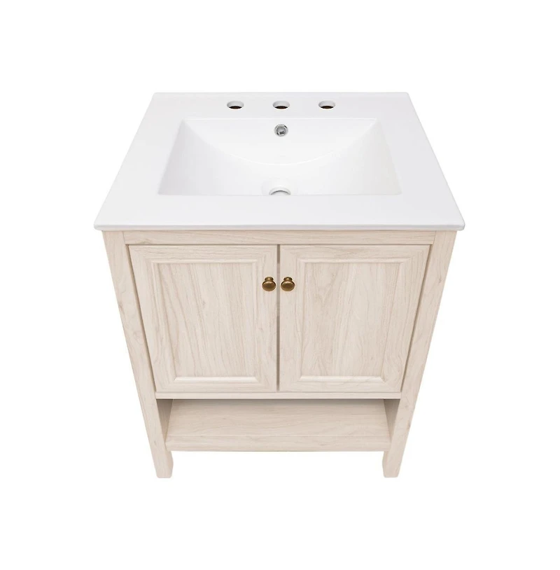 Swiss Madison24" Freestanding Bathroom Vanity in White Oak with 3-Hole Widespread Sink Top