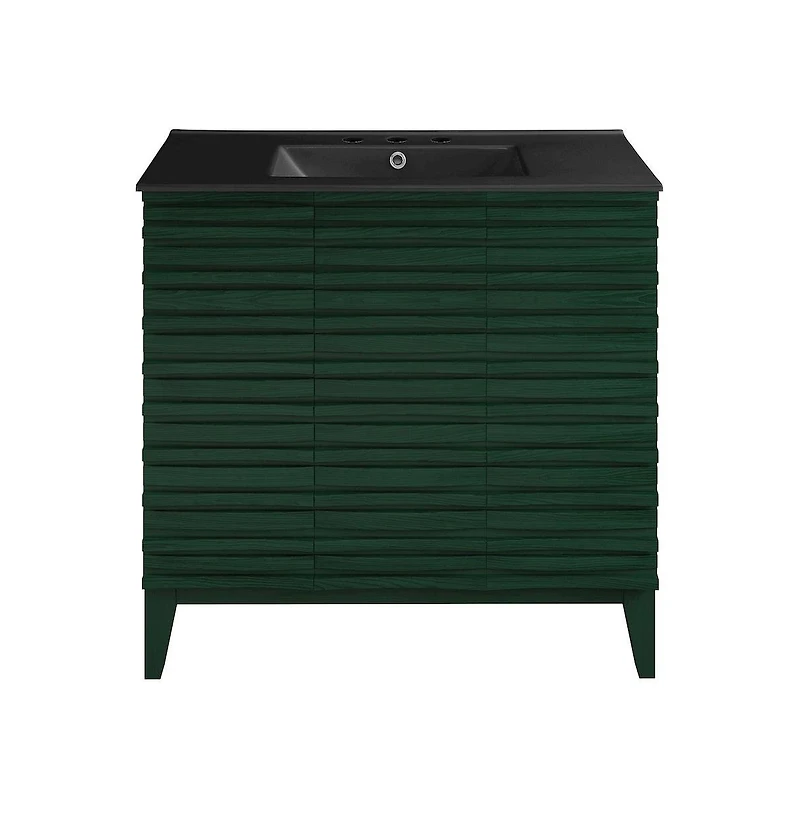 Swiss Madison 36" Freestanding Bathroom Vanity in Green Oak, Black 3-Hole Widespread Sink Top