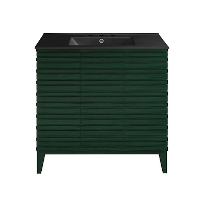 Swiss Madison 36" Freestanding Bathroom Vanity in Green Oak, Black 3-Hole Widespread Sink Top