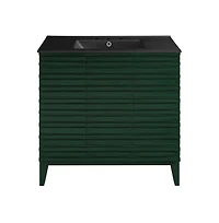 Swiss Madison 36" Freestanding Bathroom Vanity in Green Oak, Black 3-Hole Widespread Sink Top