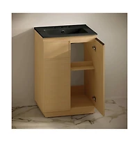 Swiss Madison 24" Freestanding Bathroom Vanity, Natural Oak, Black 3-Hole Widespread Sink Top