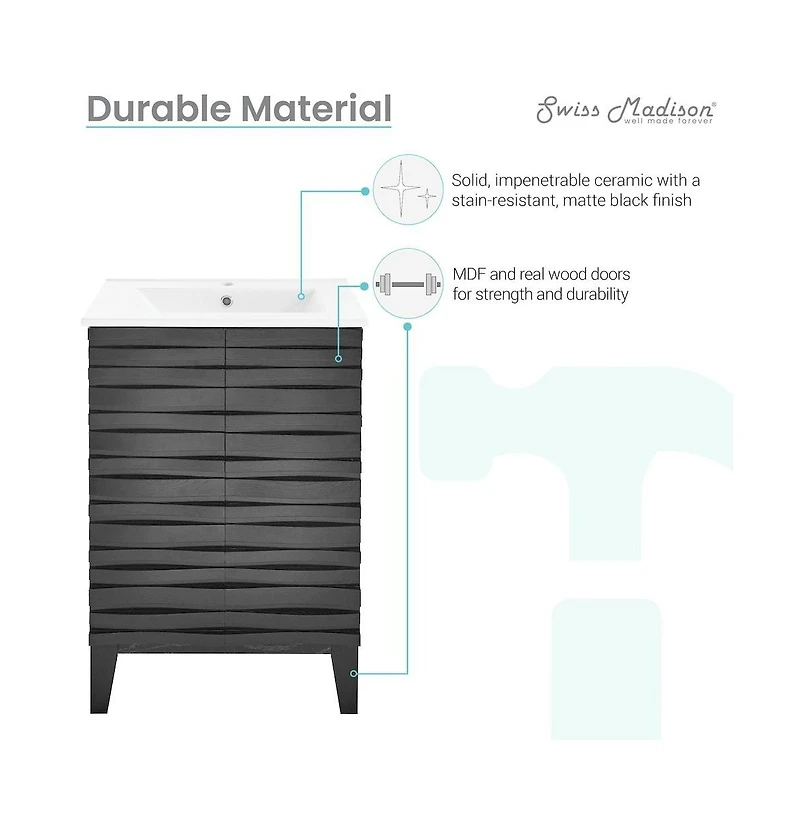 Swiss Madison Cascade 24" Bathroom Vanity in Black