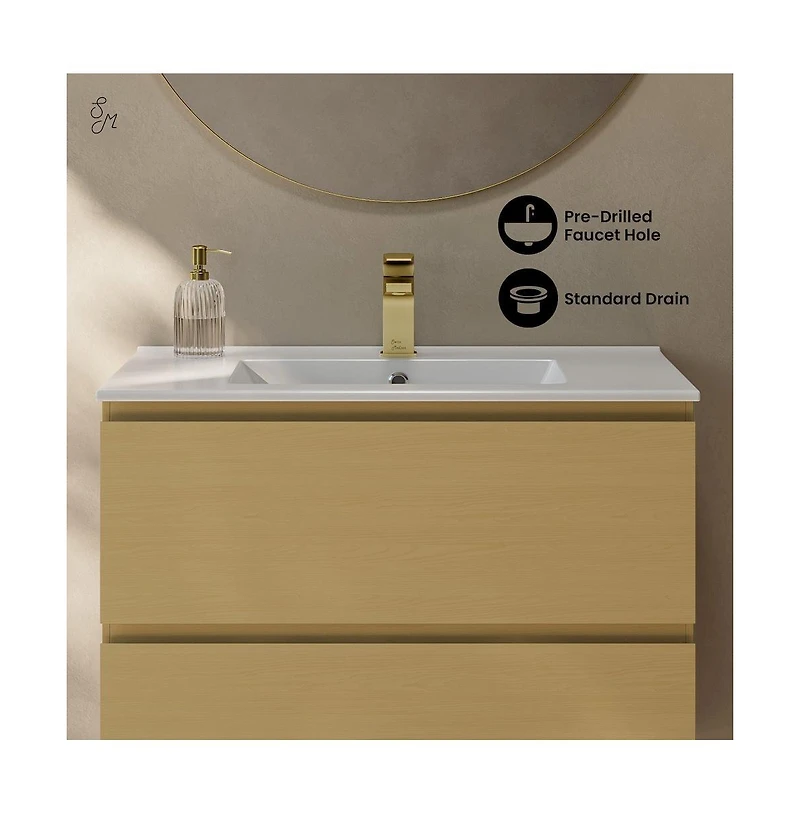 Swiss Madison Liberte 30" Wall-Mounted Bathroom Vanity in Natural Oak with Sink Top