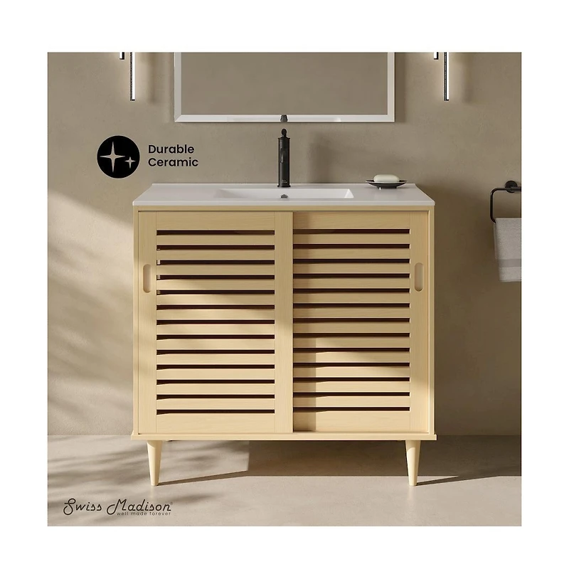 Swiss Madison Delice 36" Freestanding Bathroom Vanity in Natural Oak with Sink Top