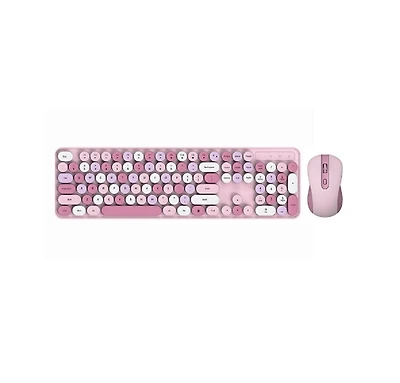 Women's Wireless Keyboard and Mouse Set - Office Typing Silent Design, Retro Cute Round Key Design, Battery Required, 2.4G Wireless Connection