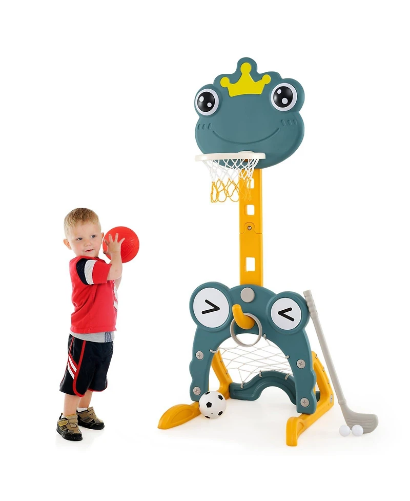 4-in-1 Toddler Basketball Hoop with Rim and Soccer Goal for 3+ Kids
