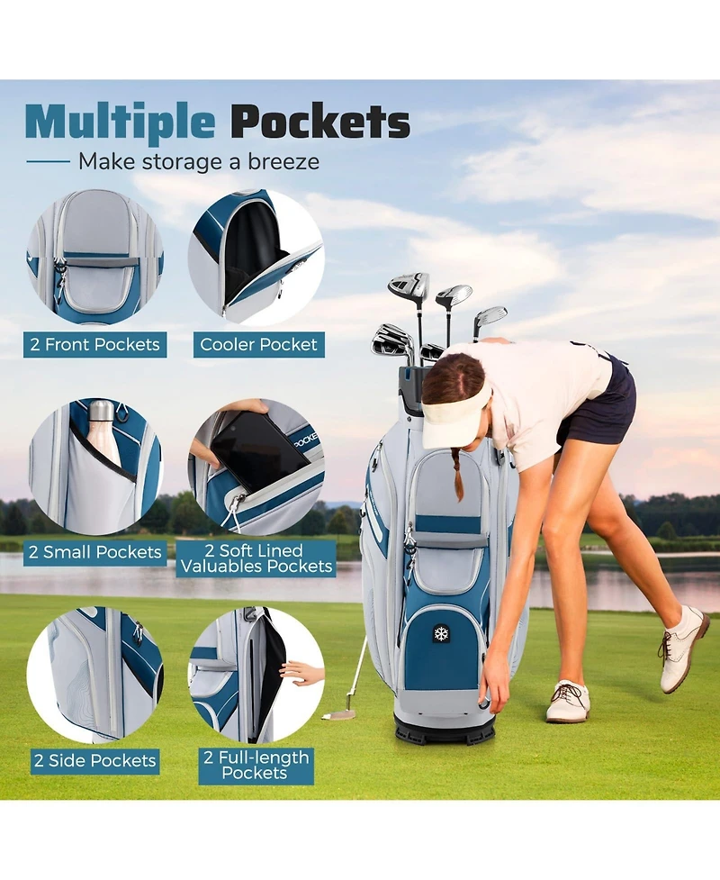 Molded Lock Top Golf Cart Bag with 14-Way Full Length Dividers and 11 Pockets