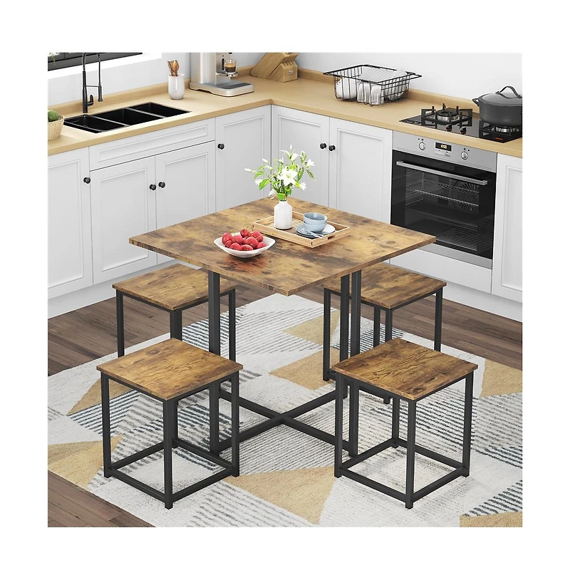 Industrial Dining Room Furniture Set with 1 Square Table and 4 Stools Drift Brown