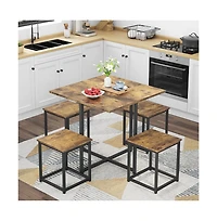 Industrial Dining Room Furniture Set with 1 Square Table and 4 Stools Drift Brown