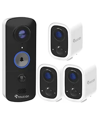 Toucan Wireless Security Camera S4 3-Pack and Wireless Video Doorbell V3 Bundle No Subscription Required
