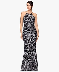 Betsy & Adam Women's Sequin All-Over Flower Long Dress